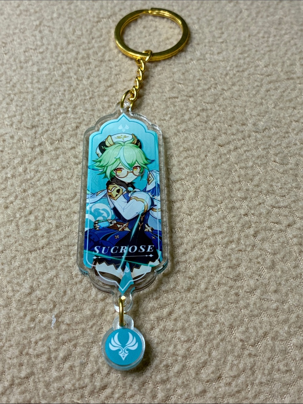 Genshin Impact Sucrose Acrylic Keychain - Green/Blue Character Charm